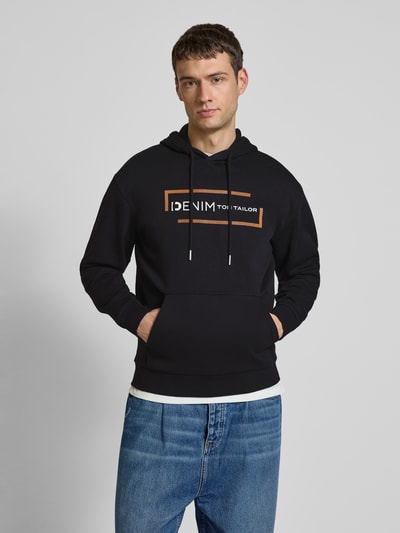 Tom Tailor Denim Regular Fit Hoodie aus Baumwoll-Mix mit Label-Print Black 4