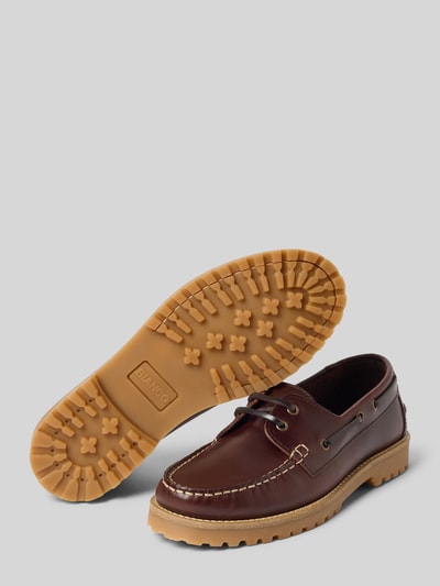 Produktfoto, Slipper aus echtem Leder mit profilierter Sohle od BIANCO w kolorze brązowym, naturalna skóra, zaokrąglony krój, profilowana podeszwa, ozdobne obszycie, wysokość obcasa w rozmiarze 40: 3 cm, wysokość cholewki w rozmiarze 40: 6 cm, szerokość w rozmiarze 40: 12 cm
