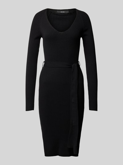 Vero Moda Slim Fit Strickkleid mit Bindegürtel in Ripp-Optik Modell 'SABA' Black 2