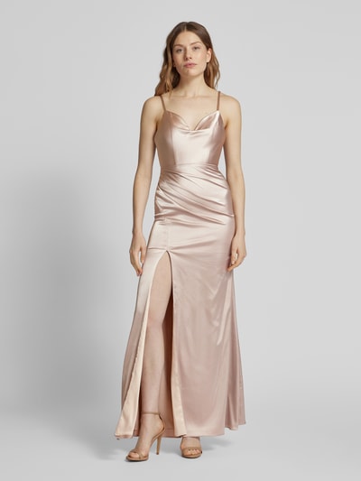 Laona Abendkleid mit seitlicher Raffung Metallic Beige 4