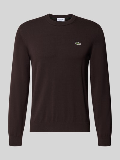 Produktfoto, Regular Fit Strickpullover aus Baumwoll-Mix von Lacoste, Optik: Unifarben, Logo-Stitching, Crew Neck, langarm, gerippte Bündchen, Materialverarbeitung: Strick.