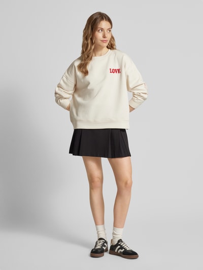 ICHI Sweatshirt met motiefstitching, model 'MERELLA' Offwhite - 1