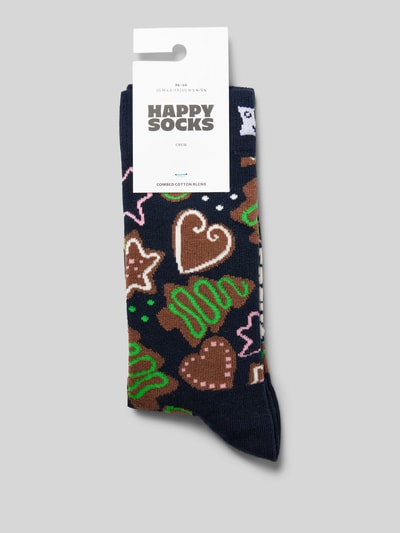 Happy Socks Skarpety z wyhaftowanym logo model ‘Gingerbread Cookies’ Ciemnoniebieski 3