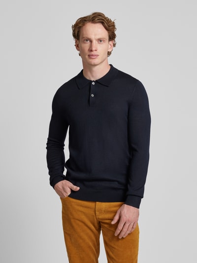 Christian Berg Men Slim fit gebreide pullover met polokraag Marineblauw - 4