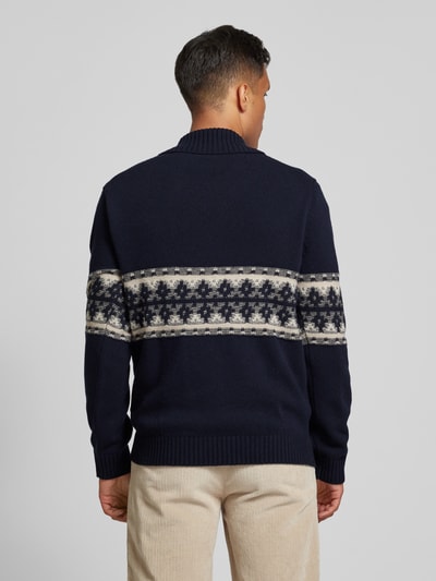 OLYMP Level Five Wollen pullover met sjaalkraag, model 'Intarsie' Marineblauw - 5