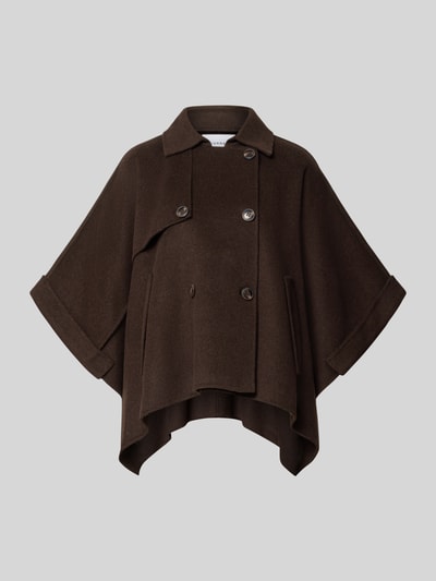 Produktfoto, Jacke aus Woll-Mix mit asymmetrischem Saum von COMMA, donkerbruin, kentkraag, dubbele knoopsluiting, losse fit, 3/4-mouw met omslag, zijzakken, asymmetrische zoom, viscosemix