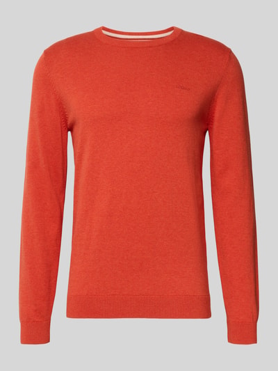 Productfoto, Regular Fit Pullover aus reiner Baumwolle van s.Oliver RED LABEL in melange effen oranje, label stitching, ronde hals, fijngebreid, lange mouw, geribde boorden