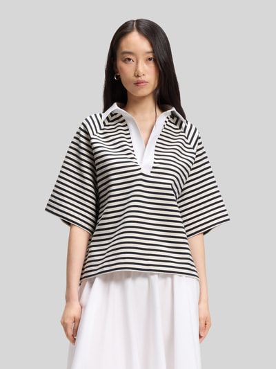 BOSS Loose Fit Poloshirt aus Baumwoll-Mix Modell 'ESSIPA_STRIPED' Marine 4