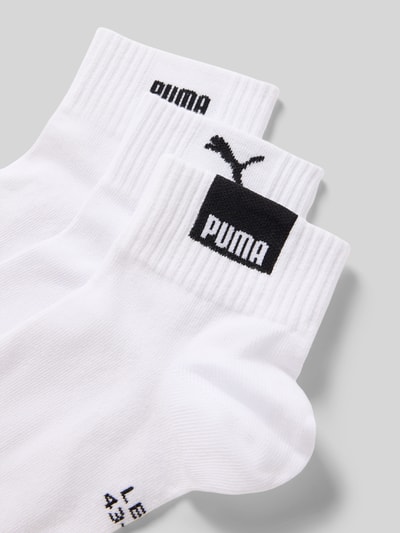 Produktfoto, Socken mit elastischem Rippenbündchen im 3er-Pack von PUMA, weiß, Mieszanka bawełny, z dodatkiem streczu, krój dopasowany, prążkowany ściągacz, logo, zestaw 3 szt.