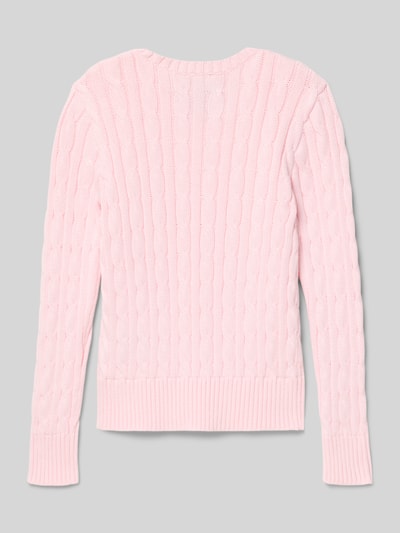 Produktfoto, Regular Fit Pullover aus reiner Baumwolle von Polo Ralph Lauren Teens, Optik: Unifarben, Zopfmuster, Strick, rosa.