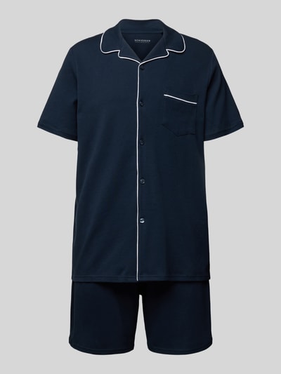 Schiesser Pyjama met reverskraag Donkerblauw - 1