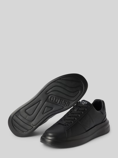 Productfoto, Sneaker uit leer-mix model 'ELBA' van GUESS, afgeronde neus, gestructureerde zool, zwart, maatinfo in context
