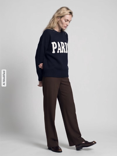 ONLY Relaxed Fit Pullover mit Paris-Schriftzug Marine 1