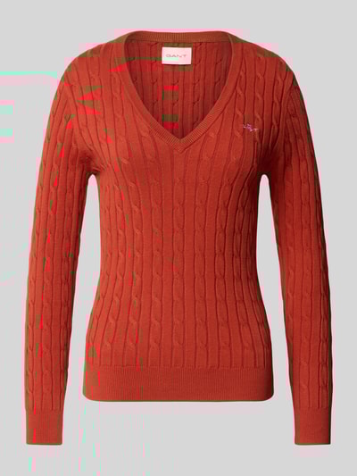 Gant Gebreide pullover met ribboorden Roestrood - 2