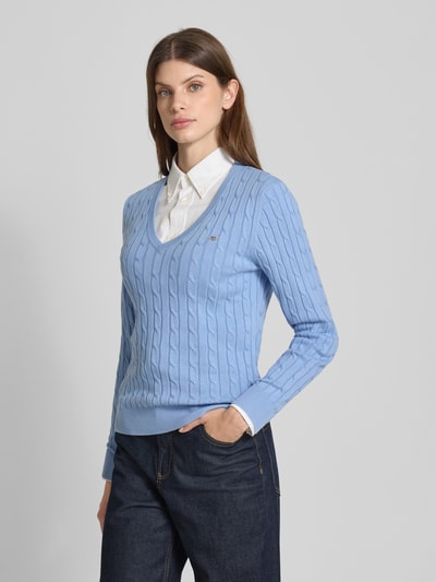 Gant Pullover mit Logo-Stitching und Zopfmuster Hellblau 4