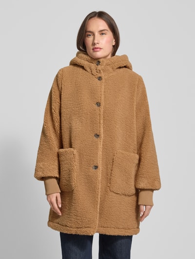 Tom Tailor Denim Regular fit lange jas van teddybont met capuchon Camel - 4