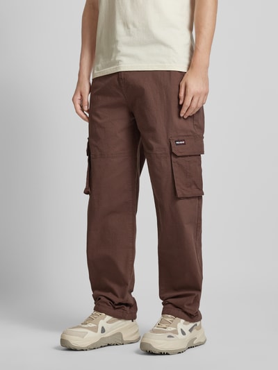 REVIEW Straight Leg Cargohose mit Label-Patch Dunkelbraun 4