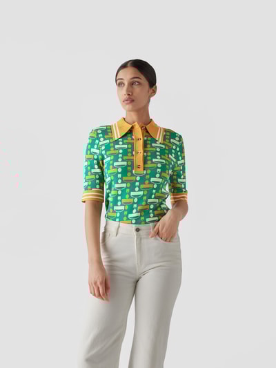 Dodo bar Or Poloshirt mit Allover-Label Grün meliert 4