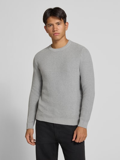 REVIEW Regular Fit Strickpullover aus reiner Baumwolle Hellgrau Melange 4