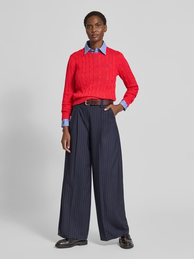 Polo Ralph Lauren Gebreide pullover met kabelpatroon, model 'JULIANNA' Lichtrood - 1