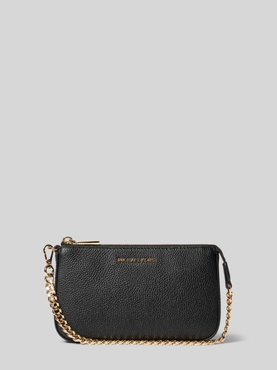 Produktfoto, schwarze Shoulder Bag mit Logo-Applikation Modell 'Jet Set' von MICHAEL Michael Kors, goldene Gliederkette, strukturierte Lederoptik, Damen Tasche mit Reißverschluss, Maße 20x12x5 cm, Schulterriemen 44 cm.