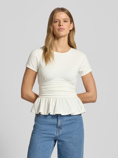 Gina Tricot T-Shirt mit geripptem Rundhalsausschnitt Offwhite 4