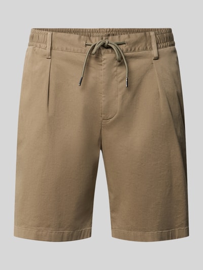 Produktfoto, Straight Fit Shorts mit Bundfalten von Profuomo, Beige, Elastischer-Material-Mix, Eingrifftaschen, Tunnelzug, Bundweite 44 cm, Innenbeinlänge 22 cm, Herren Shorts