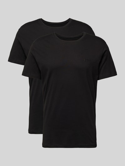 Produktfoto, T-Shirt mit Rundhalsausschnitt im 2er-Pack Modell 'ComfortS' von BOSS aus reiner Baumwolle in Schwarz, unifarben, gerader Schnitt, dezentes Label-Stitching