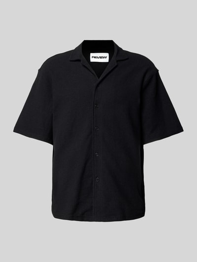REVIEW Koszula casualowa o kroju relaxed fit z fakturowanym wzorem Czarny 2