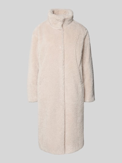 WHITE LABEL Regular fit lange jas van teddybont met opstaande kraag Ecru - 2