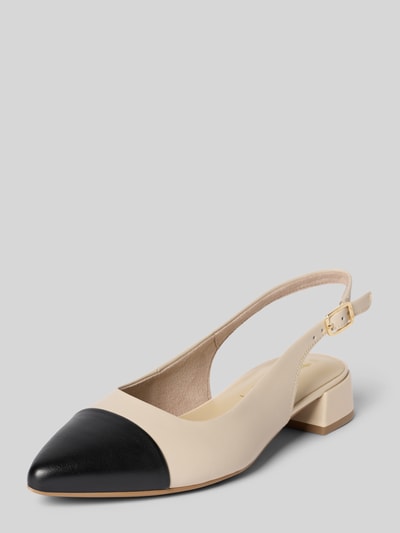 Produktfoto, Slingbacks aus Leder-Mix von Tamaris in Two-Tone-Optik mit spitzer Schuhspitze, Blockabsatz, Dornschließe, strukturierte Sohle