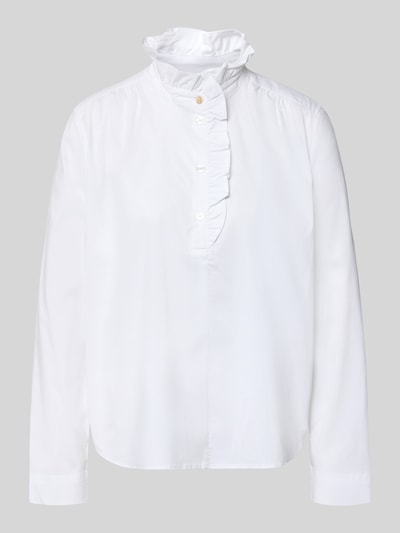Produktfoto, Bluse mit Rüschen und kurzer knoopsluiting van Christian Berg Woman in wit katoenmix met stretch, regular fit, afgeronde zoom