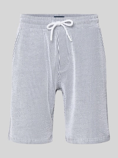 Produktfoto, Shorts mit elastischem Bund und Kordelzug von MCNEAL, gestreifter Baumwoll-Mix, Loose-Fit, hellgrau-weiß, strukturierte Textur.