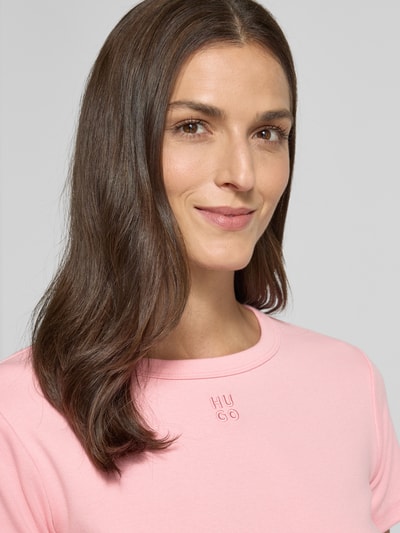 HUGO T-shirt met ronde hals en labelstitching Roze - 3