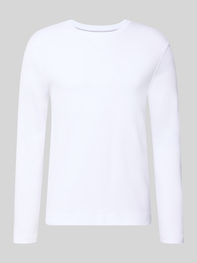 Produktfoto, wit shirt met lange mouwen met ronde hals van puur katoen, slim fit, Heren Longsleeve van Christian Berg Men, ruglengte maat M 70 cm