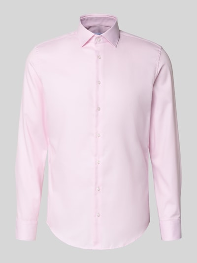 Produktfoto, różowa koszula Slim Fit Business-Hemd aus Baumwolle mit Kentkragen von SEIDENSTICKER, czysta bawełna, krój slim fit, kołnierz kent, zapięcie na guziki, długość tyłu w rozmiarze 40: 77 cm, szerokość ramion w rozmiarze 40: 45 cm, długość rękawa w rozmiarze 40: 67 cm, gładka faktura, prosty krój