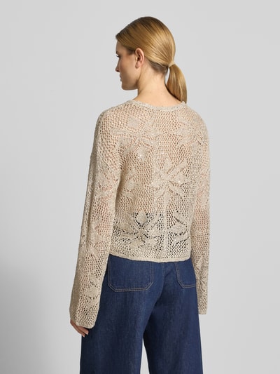 VERO MODA Relaxed Fit Strickpullover mit Pailletten Modell 'LEILANI FLOWERS' Beige 5