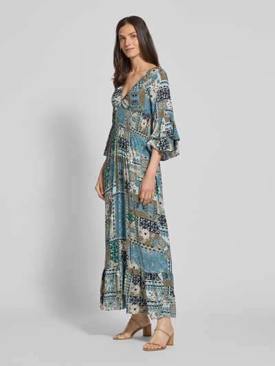 Apricot Maxikleid aus Viskose mit Trompetenärmeln Petrol 1