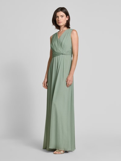 Christian Berg Cocktail Abendkleid in Wickel-Optik Khaki Melange 1