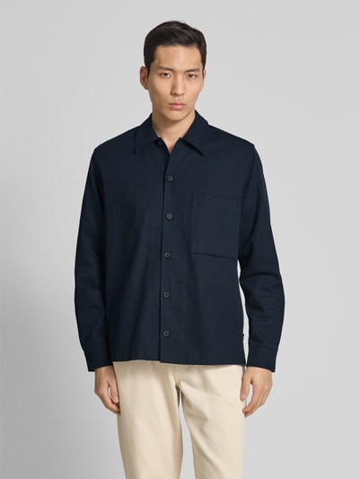Samsøe Samsøe Regular fit overhemdjack met borstzak, model 'SADAMON' Donkerblauw - 4