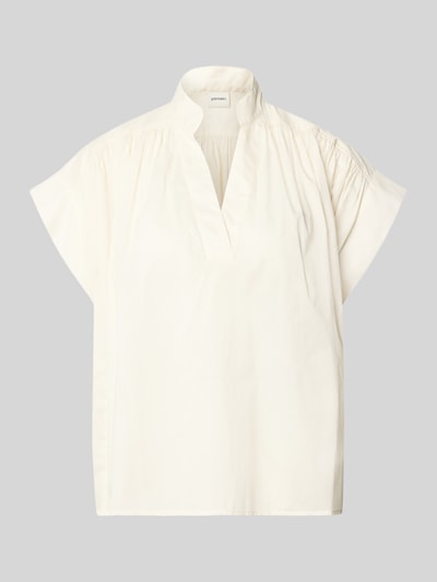 Productfoto, Relaxed Fit Blouse met tuniekhals model 'Mirtilla' van Stefanel, zuiver katoen, korte mouw, lengte 58 cm, mouwlengte 10 cm, crèmekleur, lichte stof, zachte textuur