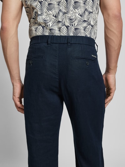 Marc O'Polo Tapered linnen broek met bandplooi, model 'OSBY JOGGER' Donkerblauw - 3