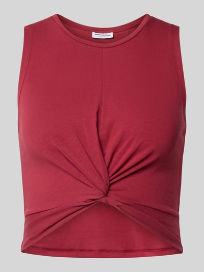 Produktfoto, Crop Top mit Knotendetail Modell 'TWIGGI' von Noisy May, mieszanka bawełny z dodatkiem streczu, krój krótki, okrągły dekolt, wiązany detal, długość tyłu w rozmiarze S: 37 cm