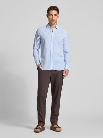 FIL NOIR Regular Fit Business-Hemd aus Leinen-Baumwoll-Mix Modell 'ROMA' Hellblau 1