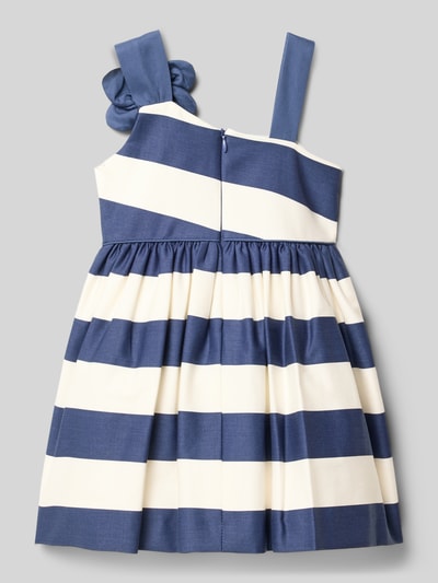 Productfoto, Knielanges Kleid mit floraler Applikation van Mayoral in blauw en wit, katoenmix met stretch, A-lijn, brede bandjes, ritssluiting achter, ruglengte maat 98: 43 cm