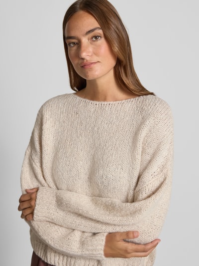 Oui Sweter z dzianiny o kroju relaxed fit z dodatkiem moheru Beżowy melanż 3