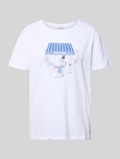 Produktfoto, T-Shirt mit Motiv und Ziersteinbesatz von Liu Jo White, Damen T-Shirt aus Reine Baumwolle, Relaxed-Fit, Rundhalsausschnitt.