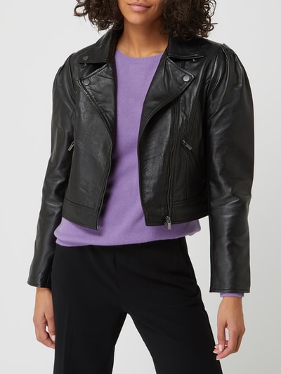 Vila Cropped Lederjacke im Biker-Look Modell 'Martia' Black 4