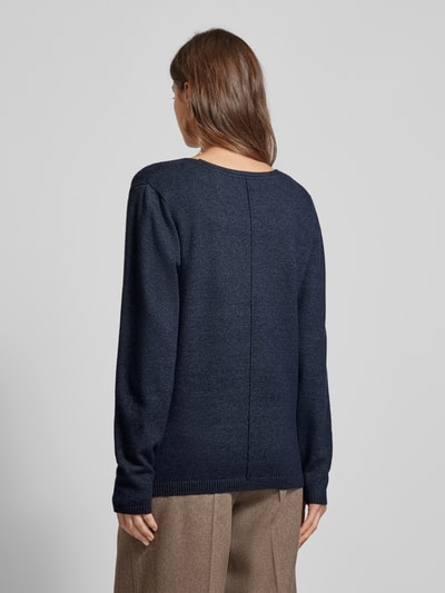 FREE/QUENT Gebreide pullover met V-hals, model 'Claura' Marineblauw - 5