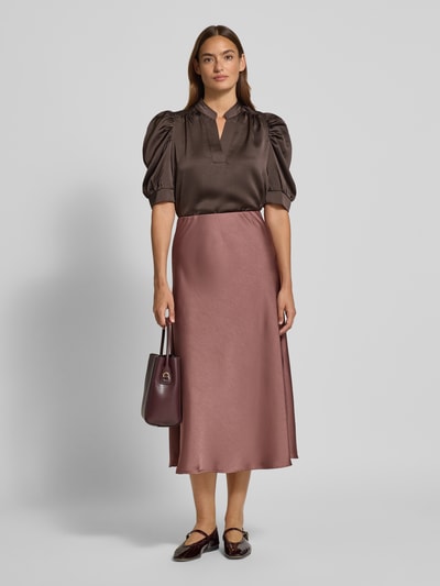 Neo Noir Blouseshirt van satijn met mix van viscose en wol model 'Roella' Donkerbruin - 1